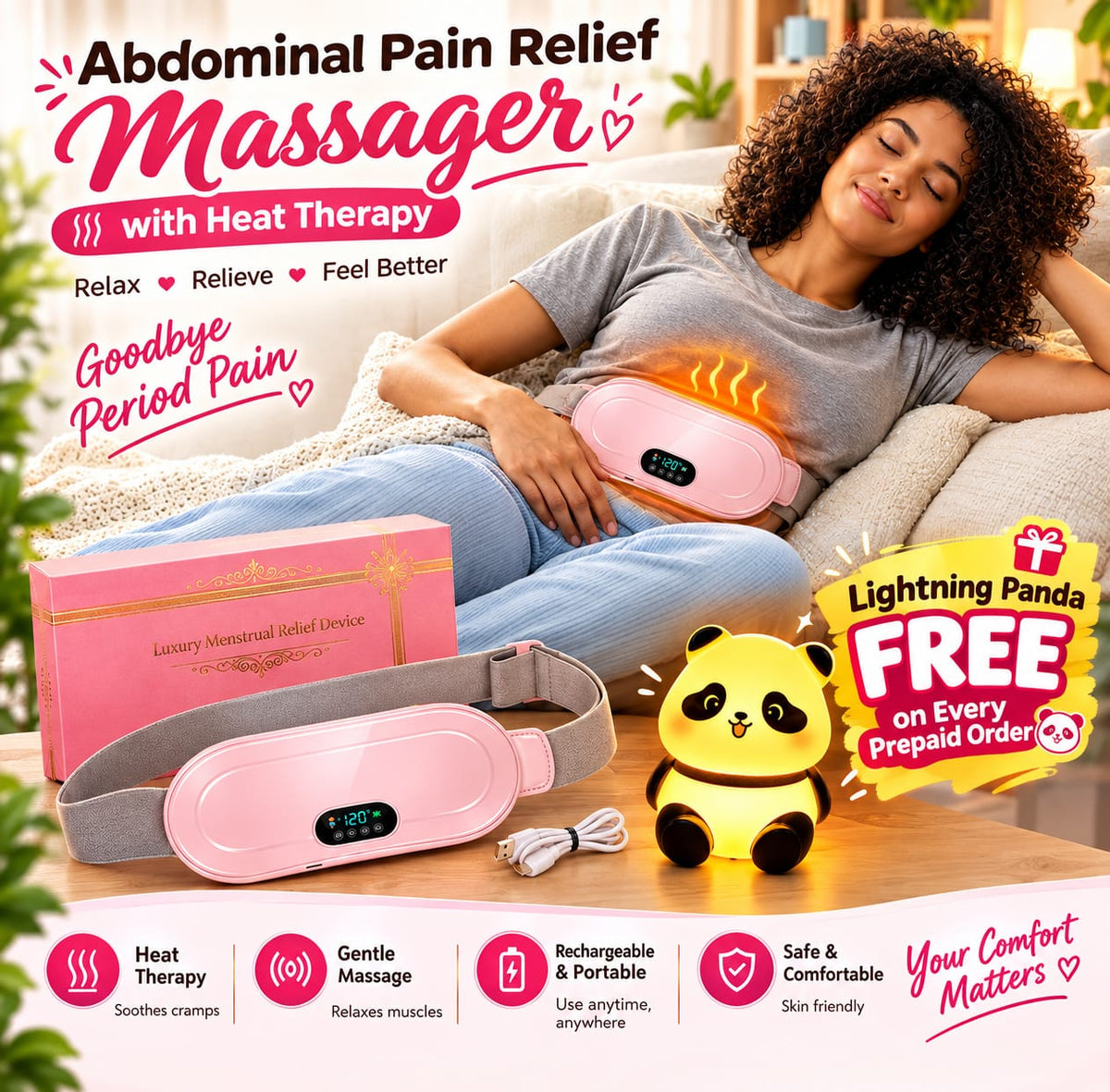 Portable Menstrual Heating Pad – Cordless Electric Waist Massager with 3 Heat Levels