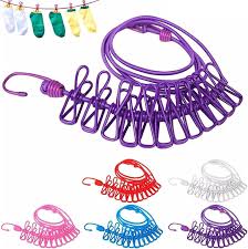 Portable Elastic Travel Clothesline – Adjustable 12-Clip Retractable Laundry Rope