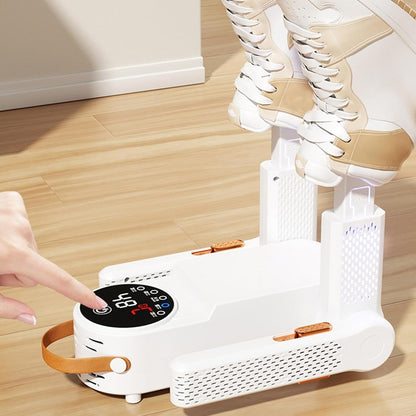Electric shoe dryer with a timer and temperature control.