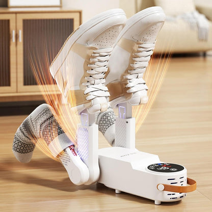 Electric shoe dryer with a timer and temperature control.